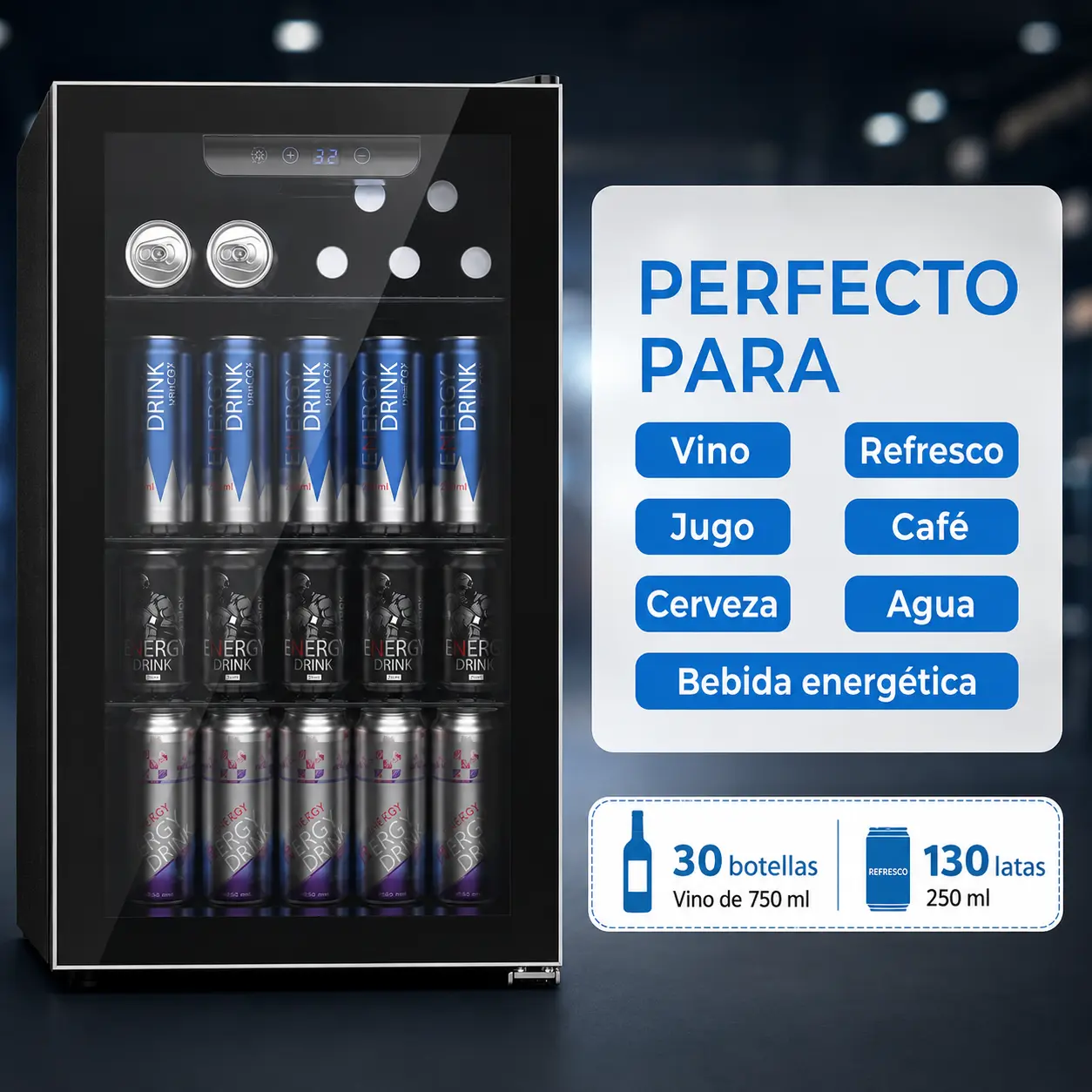 COWSAR Mini Nevera para Bebidas de 91 L con iluminación LED azul — imagen 3
